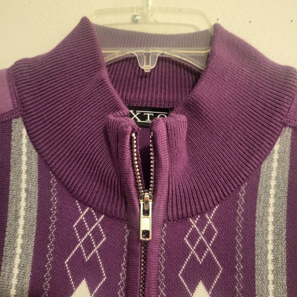 Luxton Full Zip Purple Gray Geometric Elbow Patch Sweater Pockets Mens Large NWT - Picture 5 of 11